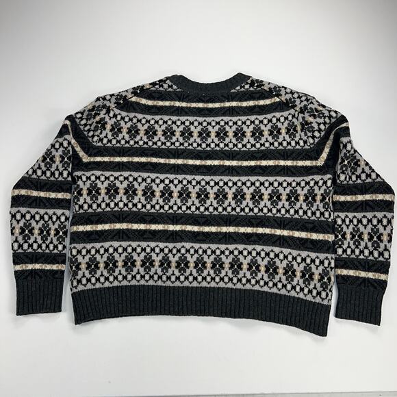J. Crew 100% Lambswool Fair Isle Sweater Gray White Snowflake Size L - Picture 9 of 12